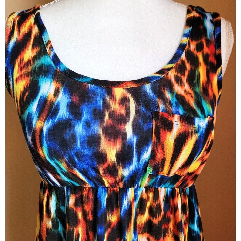 Due Time Maternity Size M Colorful Stretch Sleeveless Scoop Neck Maxi Dress USA